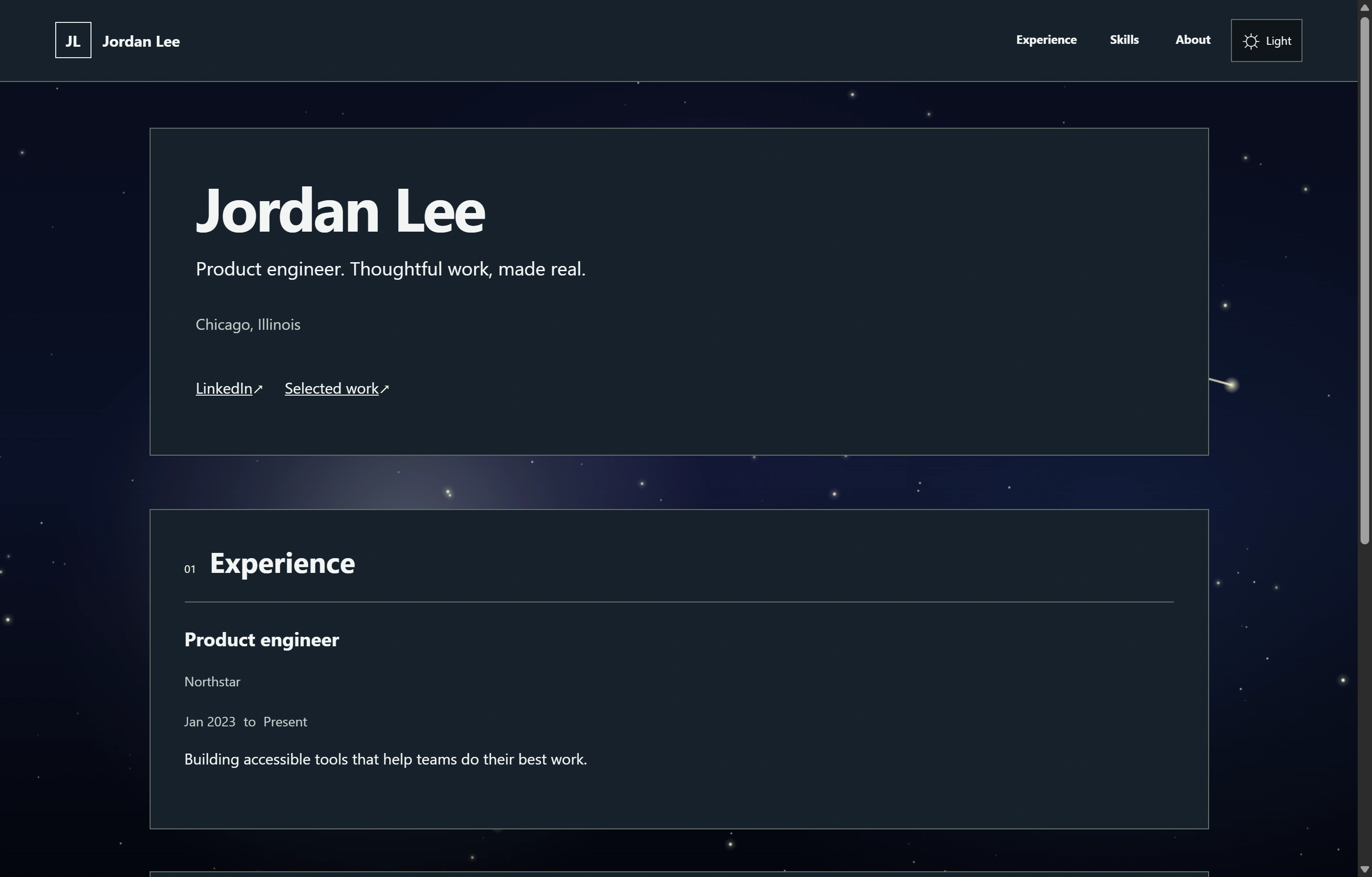 Animated background design for Jordan Lee