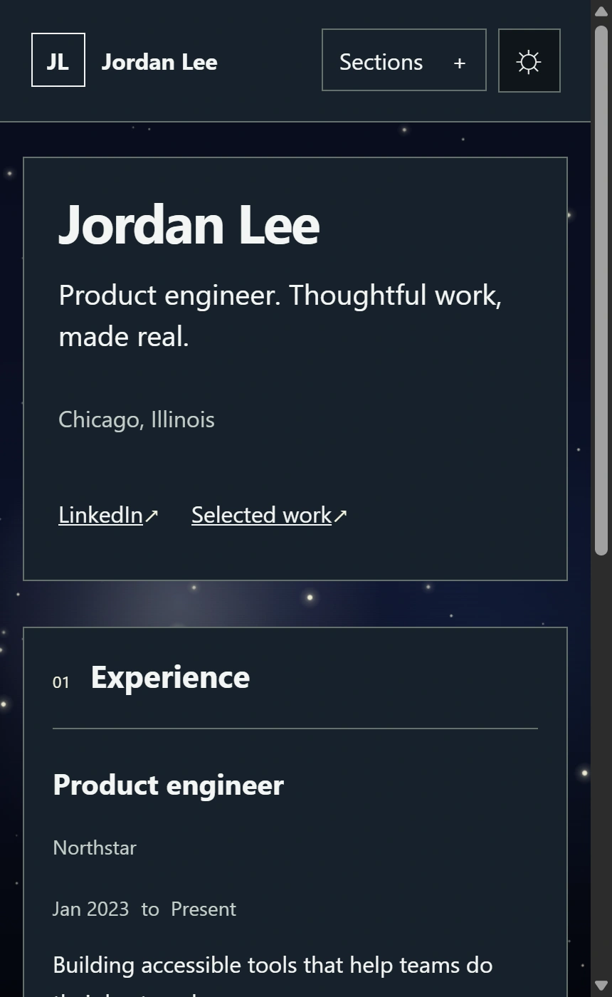 Jordan Lee website on a phone